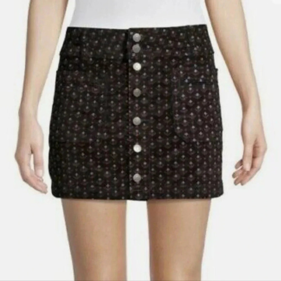 We The Free Joanie Print Corduroy Mini Skirt, Color Black/Multicolor Sz Multiple - Picture 1 of 10